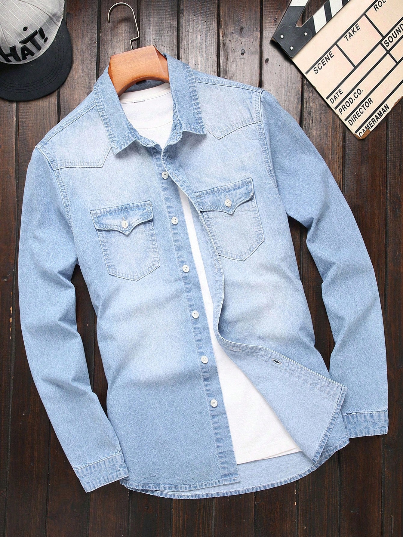 Men's Single-Breasted Casual Long Sleeve Denim Shirt