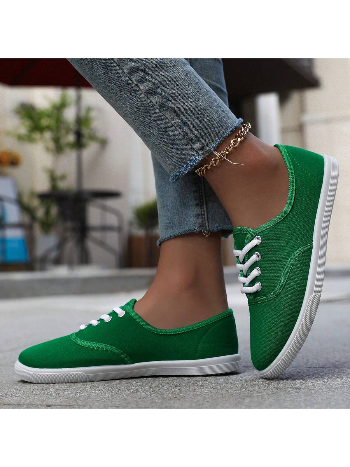 Women's Solid Color Canvas Flat Shoes, Round Toe Breathable Lace-Up Slip Resistant Shoes, Lady's Classic Canvas Flat Shoes, Solid Color Lace-Up Low-Cut Casual Shoes, Comfy Women's Footwear