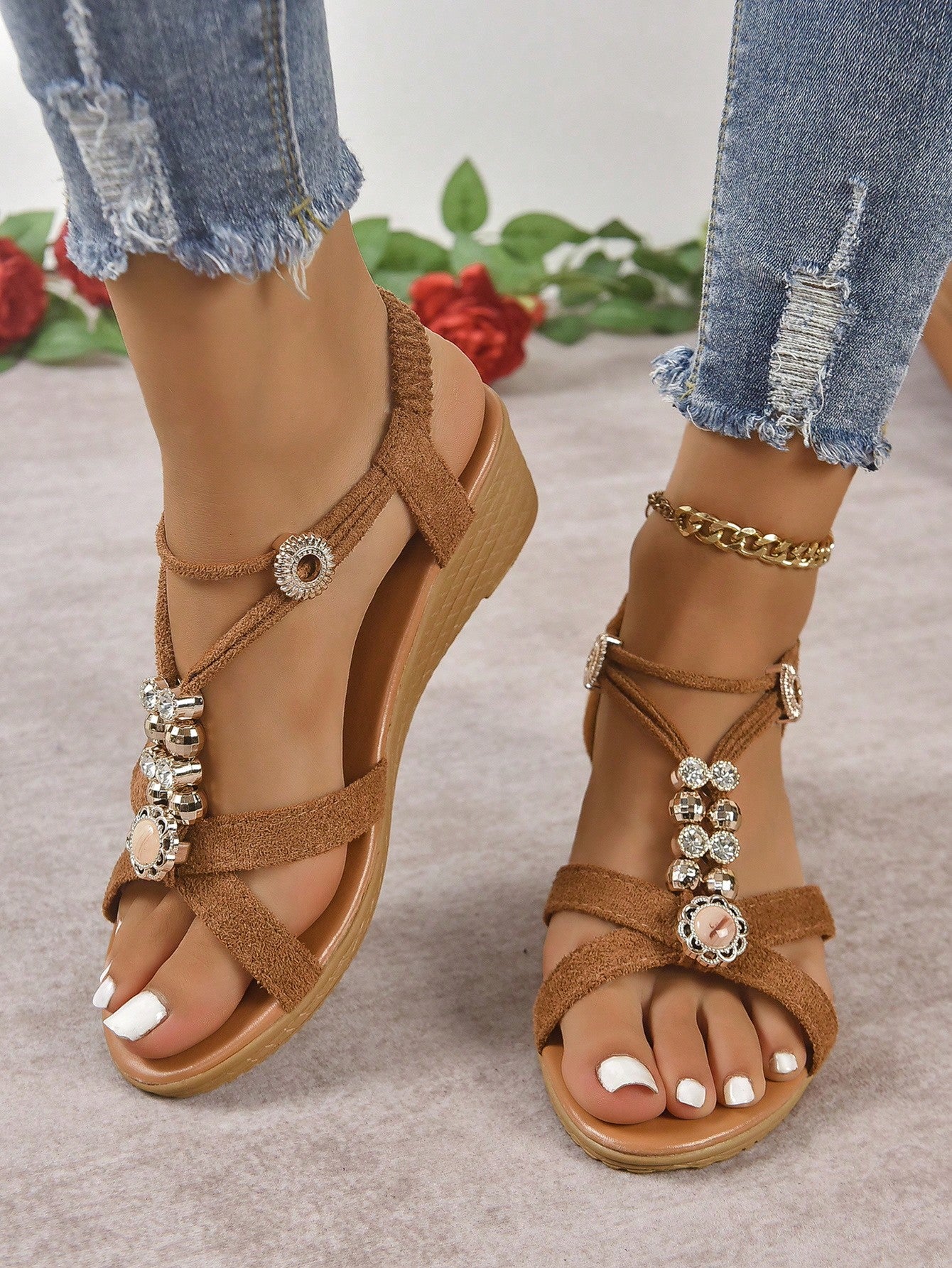 Women Cross-Border Beach Casual Crossed Platform Wedge Sandals