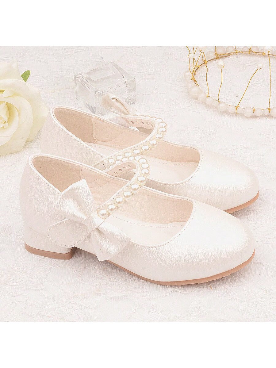 Girls' White High Heels, Princess Style Spring & Autumn Leather Shoes, Children's Dress Shoes