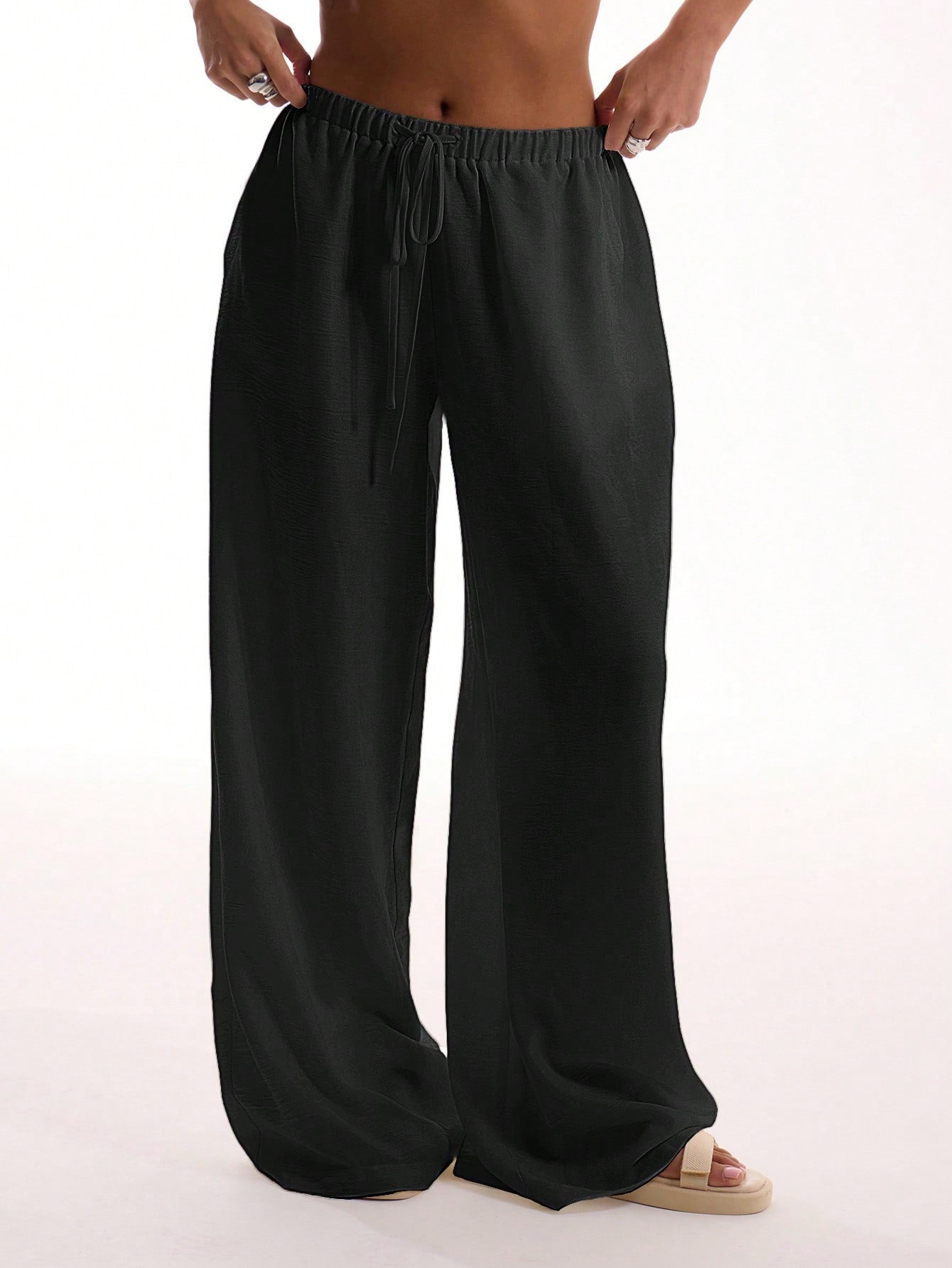 Holiday Textured Linen Feel Tie Waist Trouser