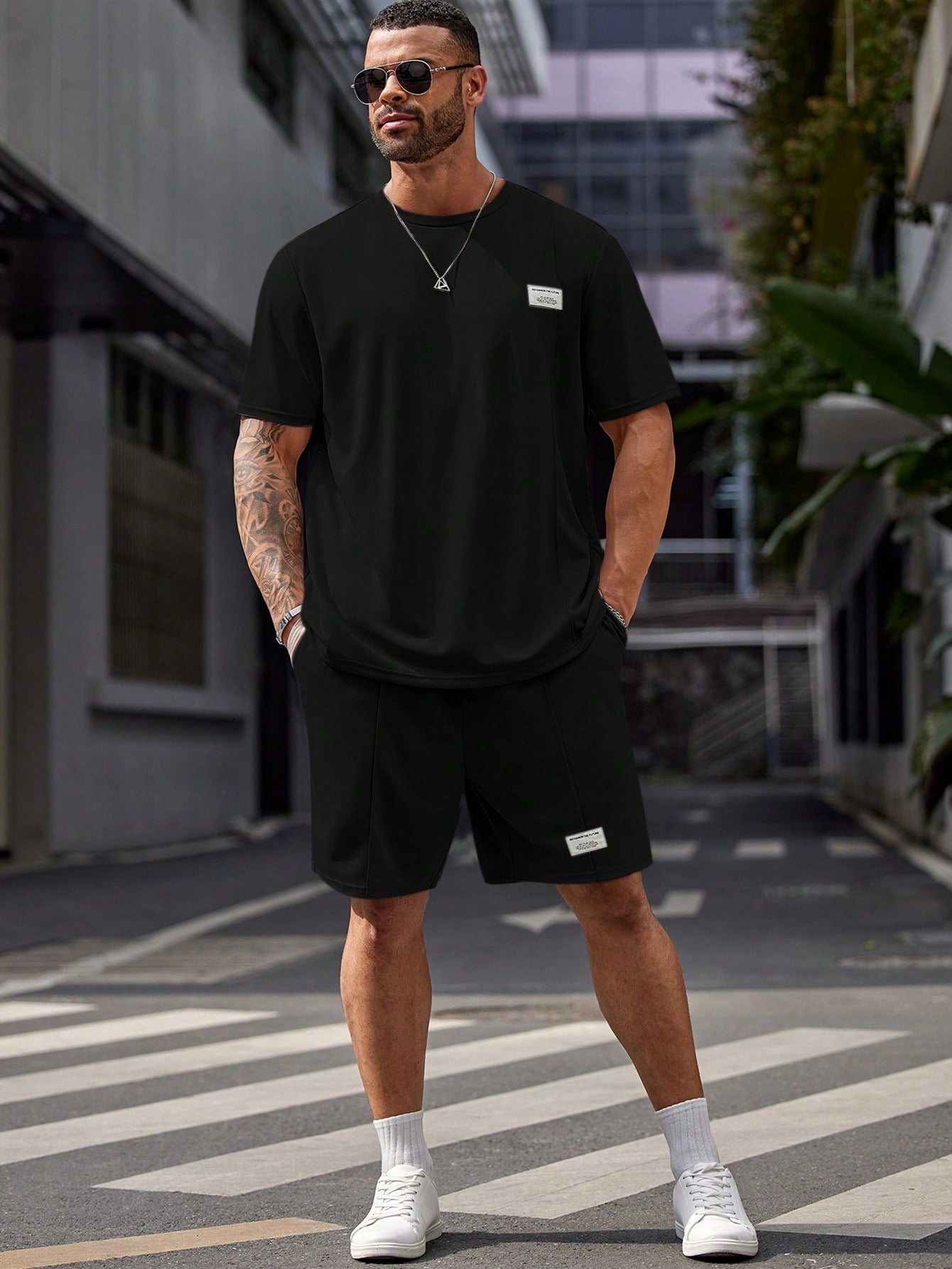 Men's Plus Size Summer Casual Fit Short Sleeve Round Neck Alphabet Logo Tee And Drawstring Waist Shorts Set