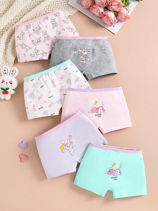 Tween Girl 6pcs Cute Rabbit Animal Printed Organic Cotton Panties