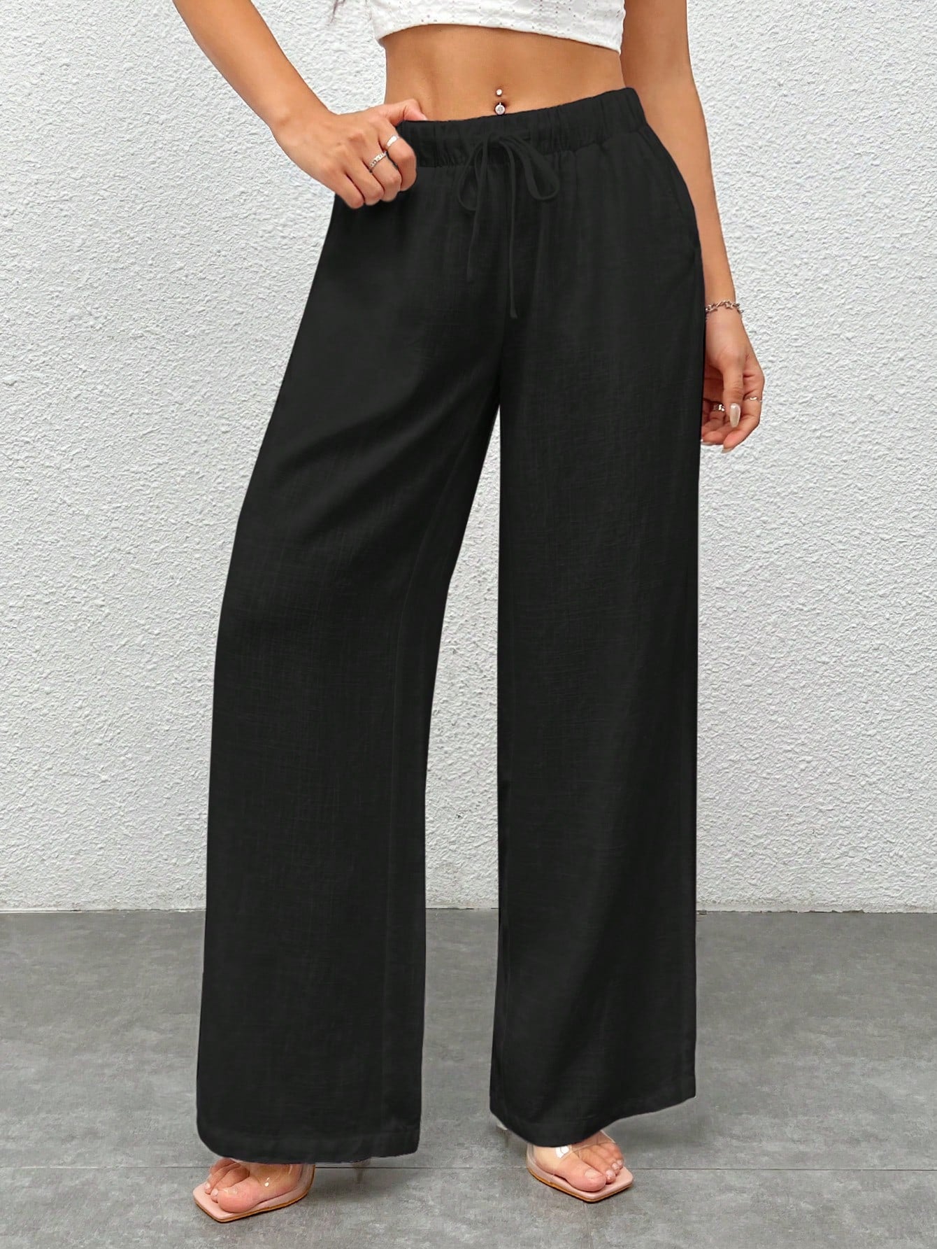 PETITE Women's White Woven Wide Leg Pants