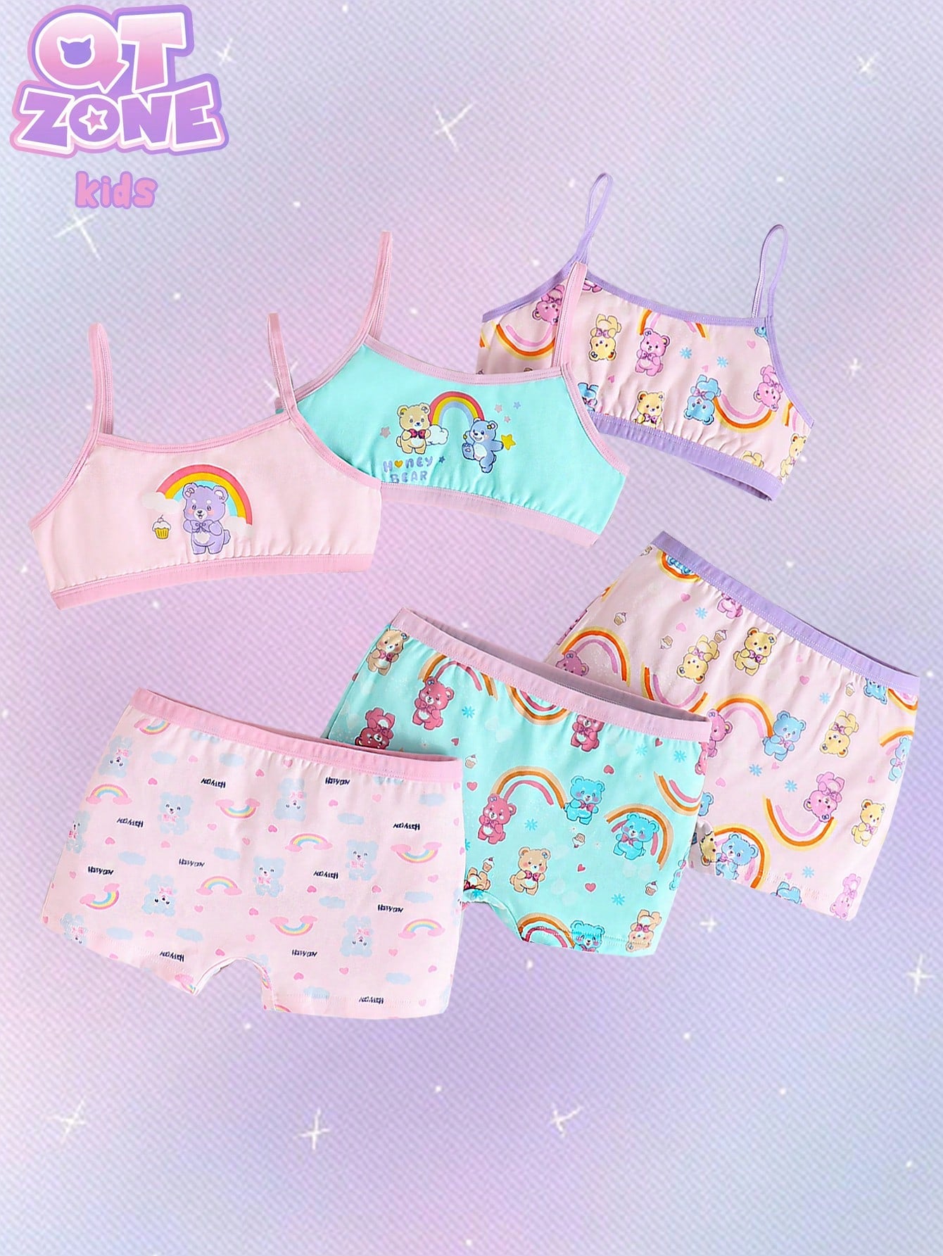 Tween Girl Bear Print Cute Underwear Set, Pack Of 3