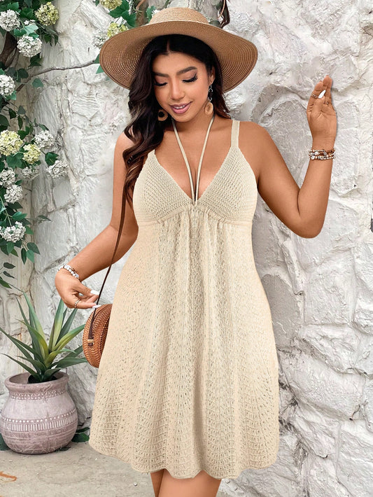 Plus Size Sleeveless Solid Color Sweater Dress, Ideal For Vacation And Leisure