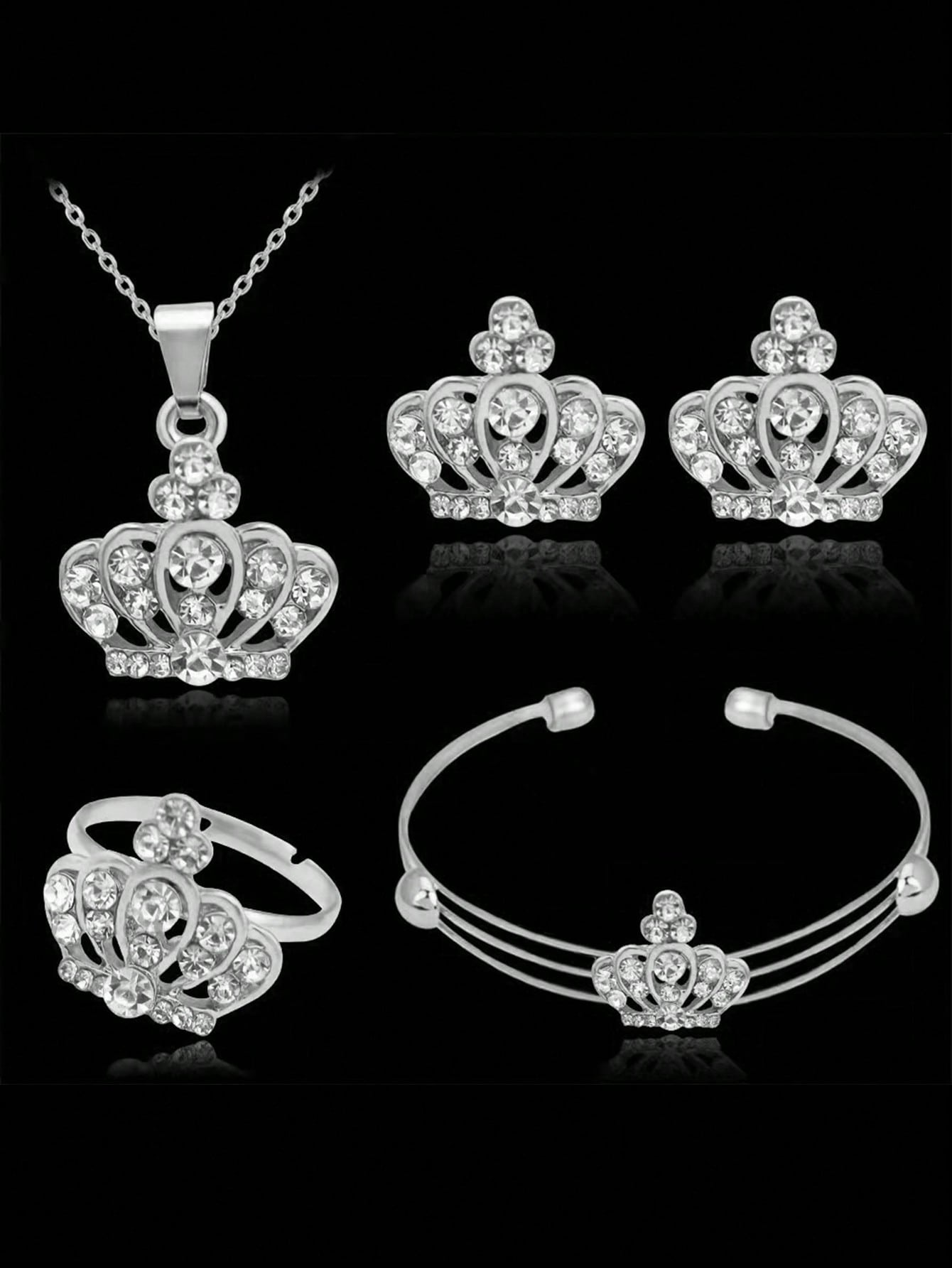 5pcs/Set Lucky Four-Leaf Clover Jewelry Set: Bracelet, Necklace, Earrings, Bangle, And Ring