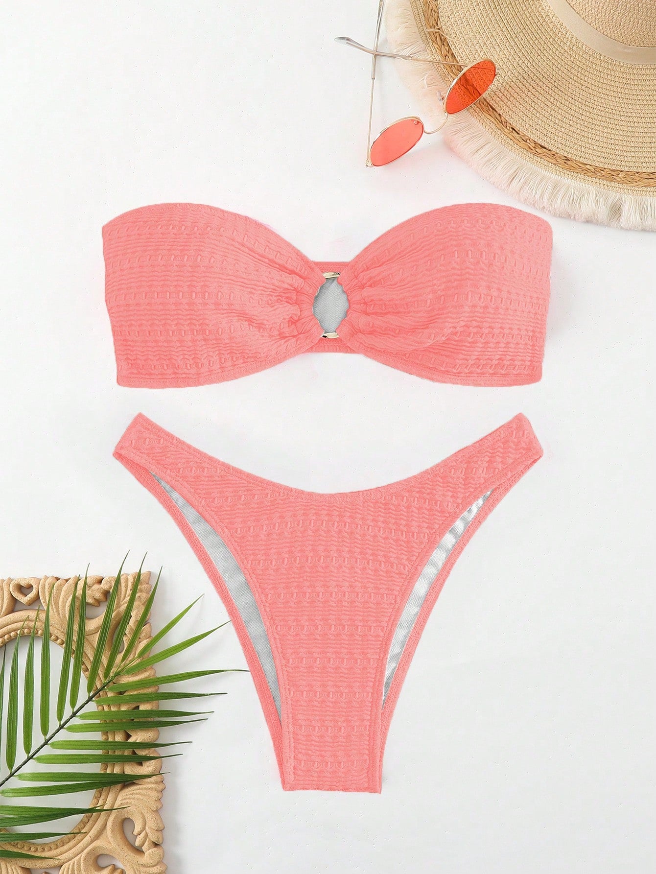 Swim Summer Beach Ring Linked Bandeau Bikini Set