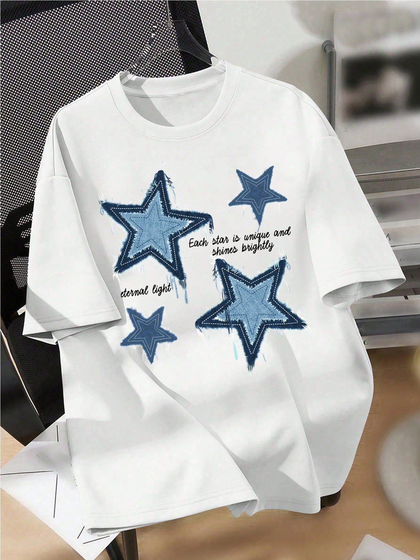 Casual Plain Pentagram Design Plus Size Tween Boy T-Shirt, Suitable For Summer