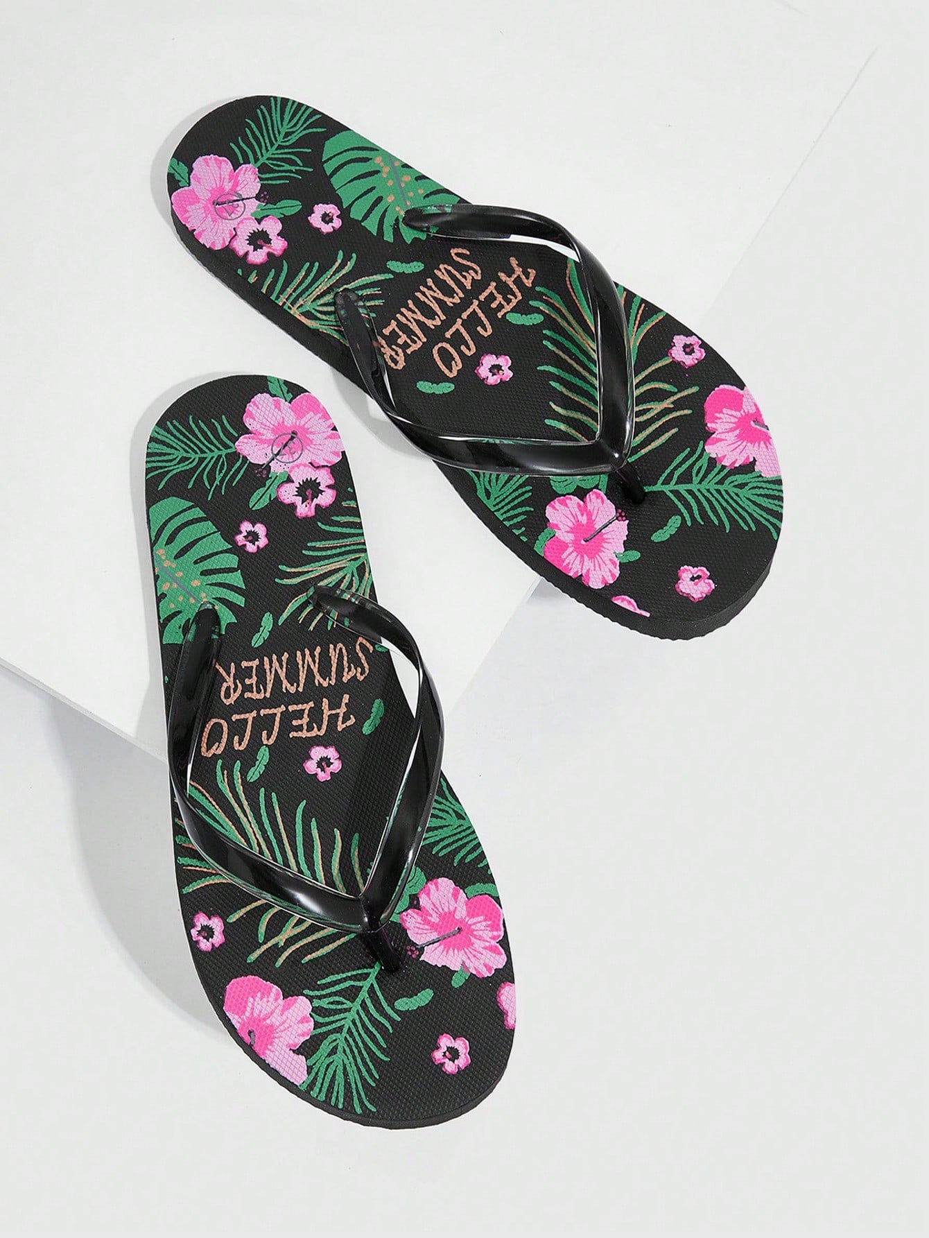 Flower Print Flat Bottomed Household Beach Flip-Flops With Flower Patterned Sole For Summer Vacation Shoes Summer Sale Halloween