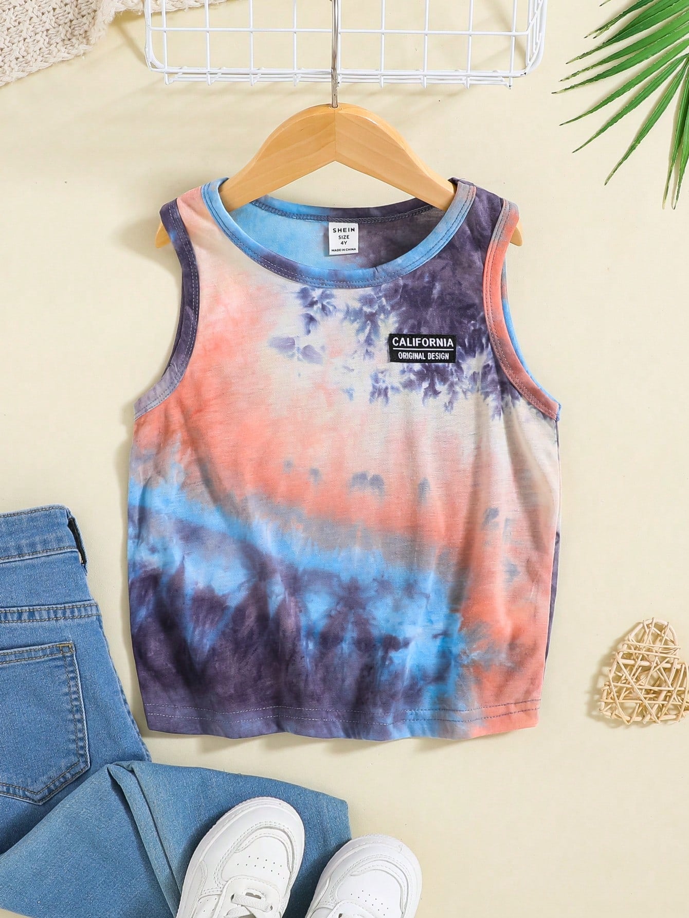 Young Boy Tie Dye Letter Patched Detail Tank Top