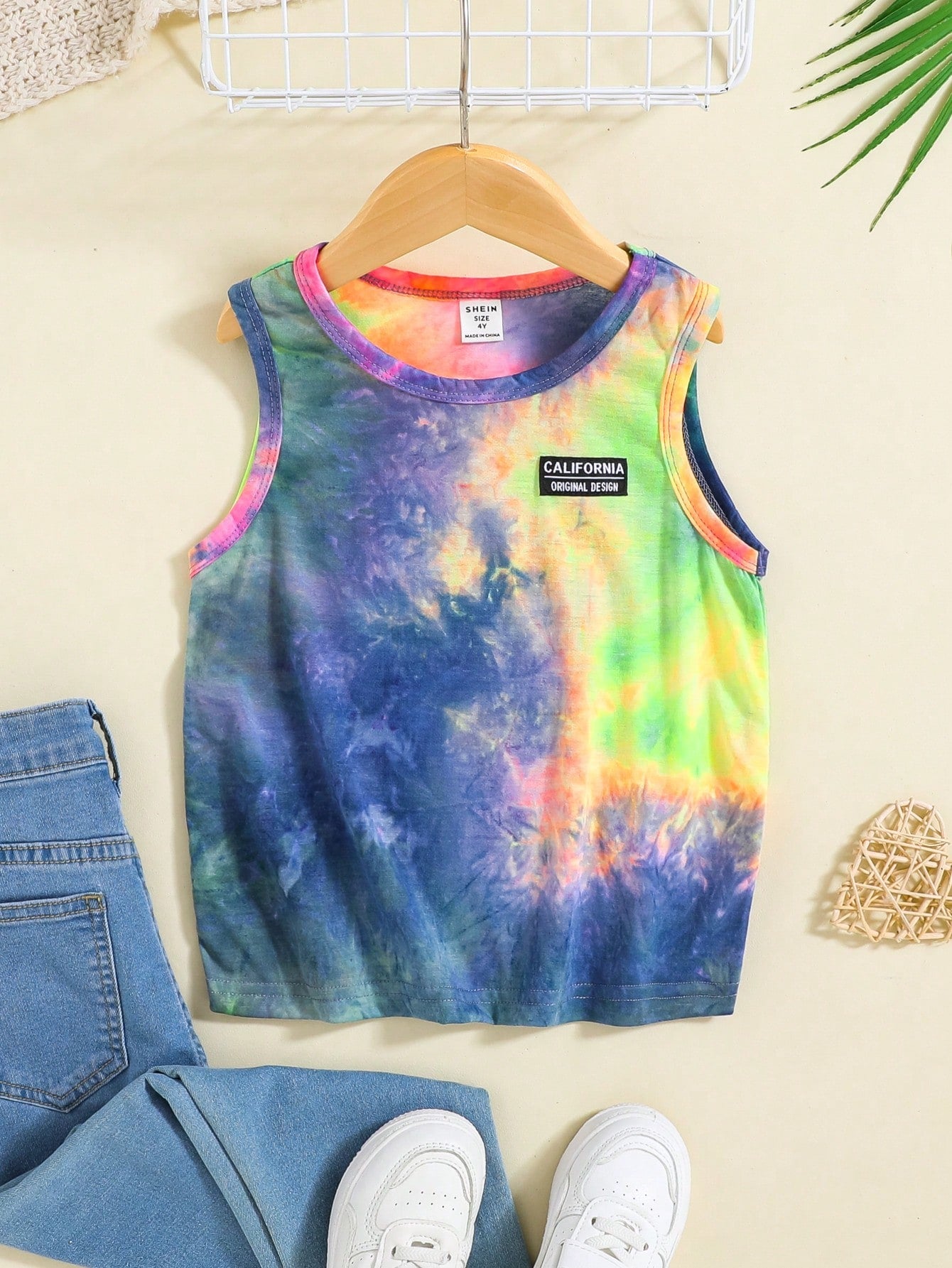 Young Boy Tie Dye Letter Patched Detail Tank Top