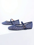 Women's Fashion Square Toe Breathable Braided Cut-Out Mesh Flats With Strap, Comfortable Slip-On Shoes For Parties And Office, Apricot