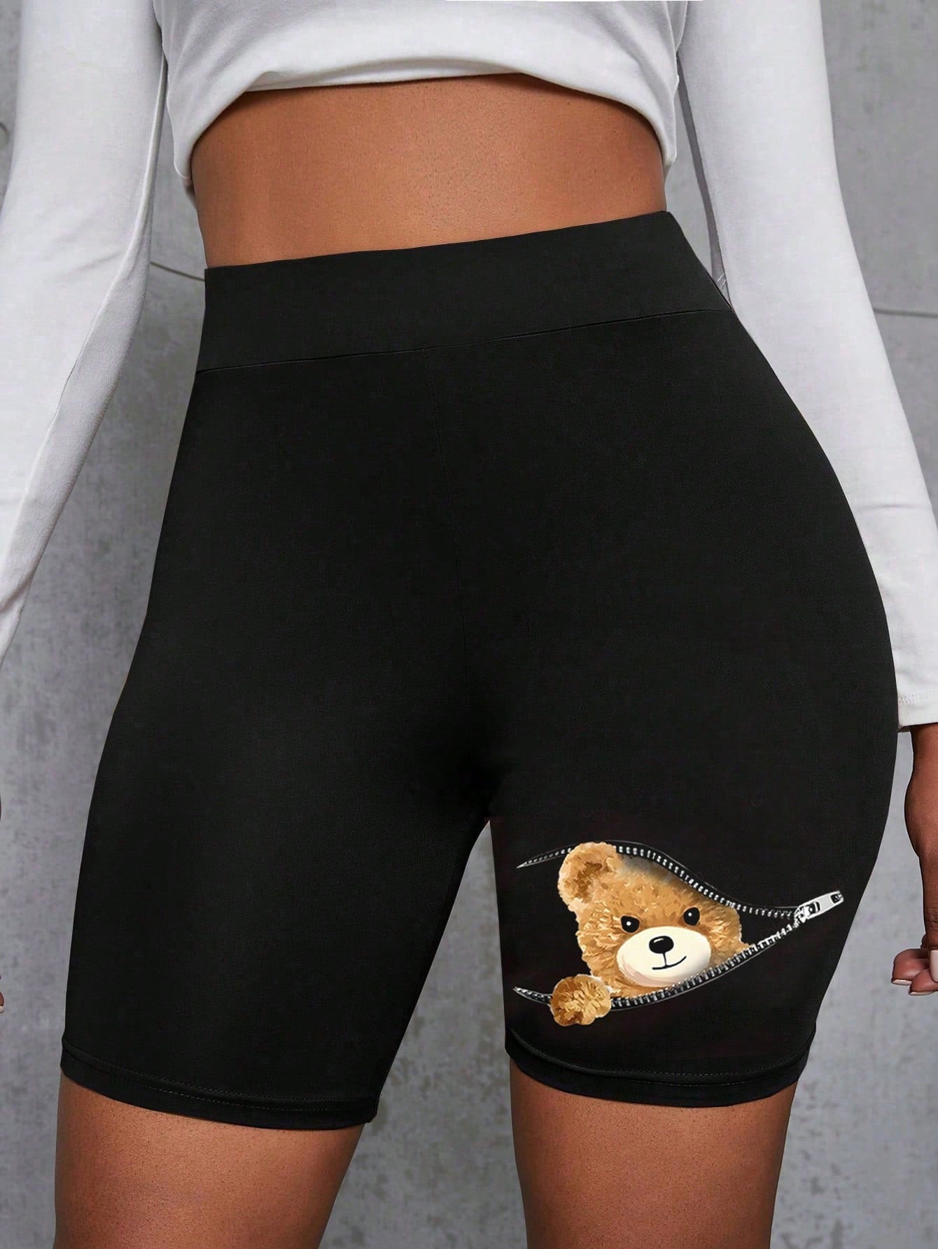 Teen Girl Daily Leggings With Bear Print For Casual