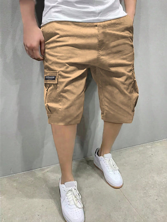 1pc Tween Boy Casual Sporty Outdoor Pocket Shorts With Fashionable Woven Label And Workwear Style, Spring/Summer