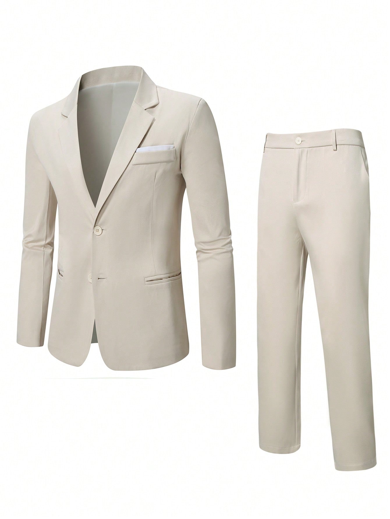 Men Plus Size Solid Color Single Breasted Long Sleeve Suit Jacket And Trousers Suit Set