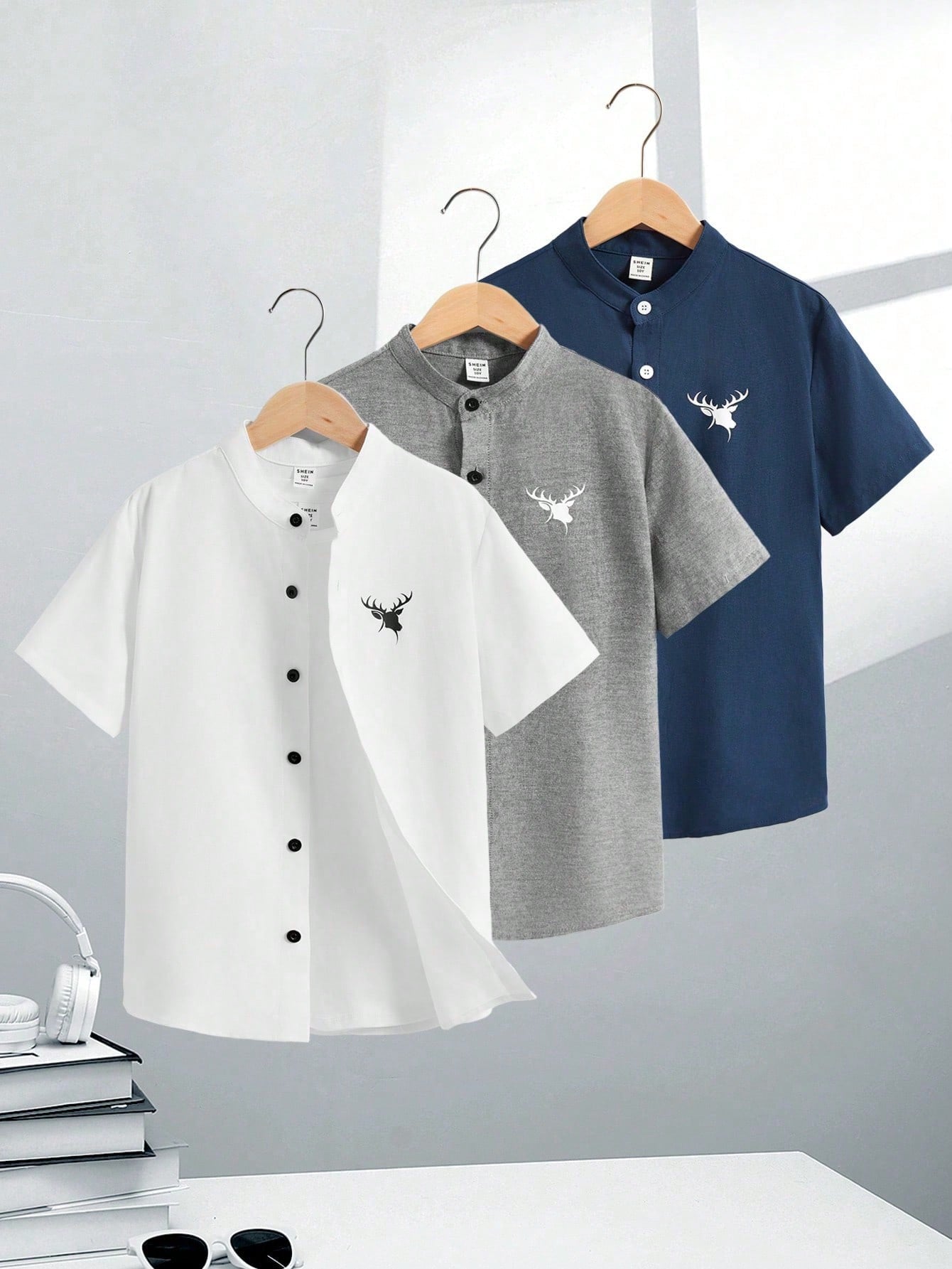 Bulk Set Of 3pcs, Teen Boys' Extended Size Casual Printed Polo Shirt With Stand Collar And Short Sleeves, One Each Of Three Colors