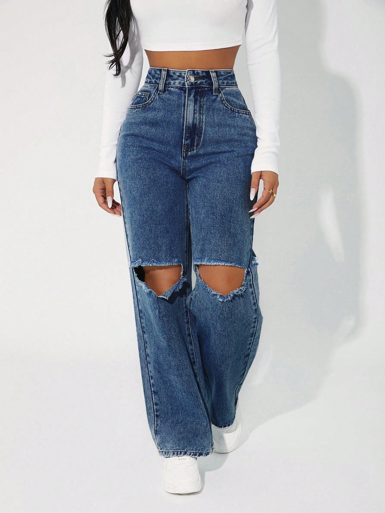 High Waist Cut Out Straight Leg Jeans