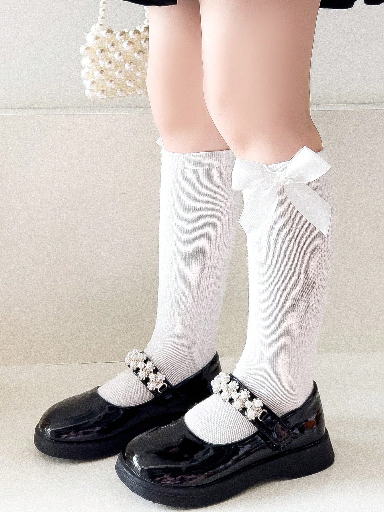 1pair Kids Bow Decorated Breathable Princess Style Knee High Socks, 4 Seasons