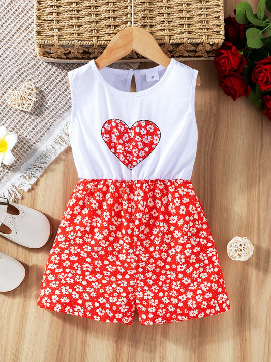 Young Girl Fashionable Floral Jumpsuit, Comfortable Summer Romper Without Belt