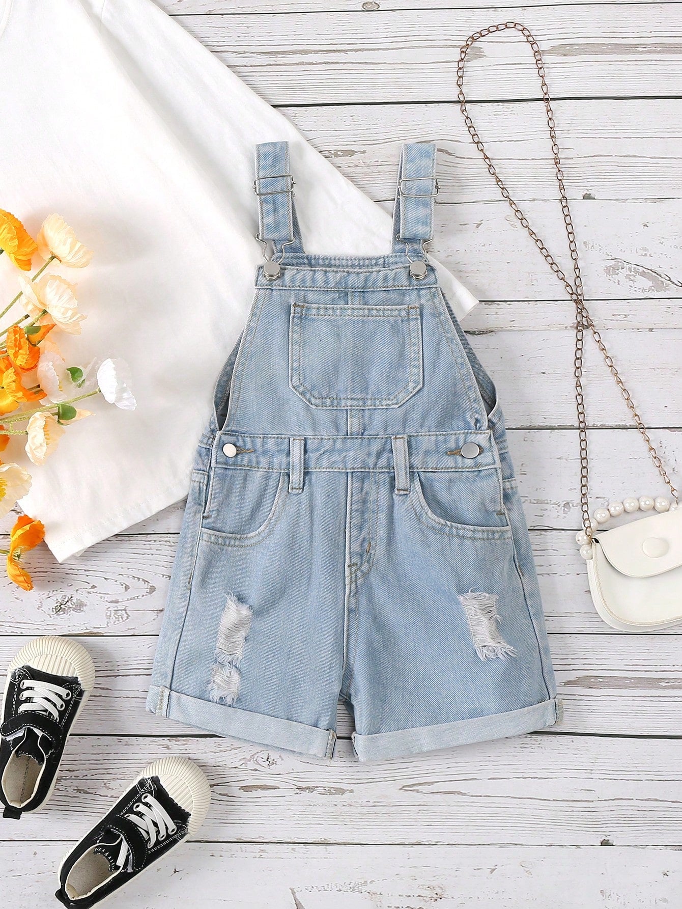 Young Girl Simple Solid Color Denim Overalls And Jumpsuits For Everyday