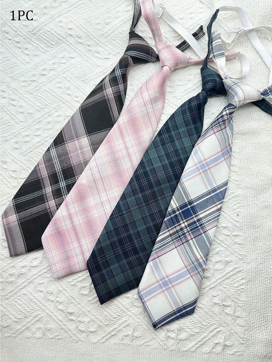 1pc 33cm Plaid No-Tie Necktie, High-Quality Student Uniform Accessory For Teenagers, Suitable For Festivals/ Performances/ Suits/ Dress Shirts