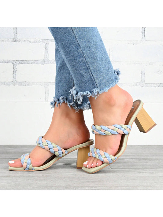 Womens Open Square Toe Block Heel Sandals