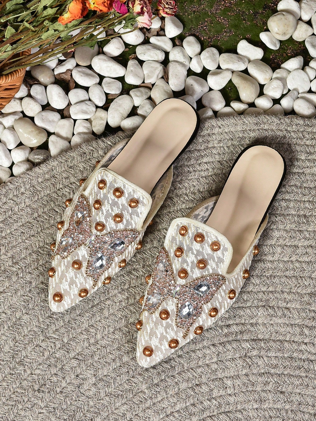 New Arrival Women's Rhinestone-Like Animal Decorated Fashionable Casual Mule Flat Shoes