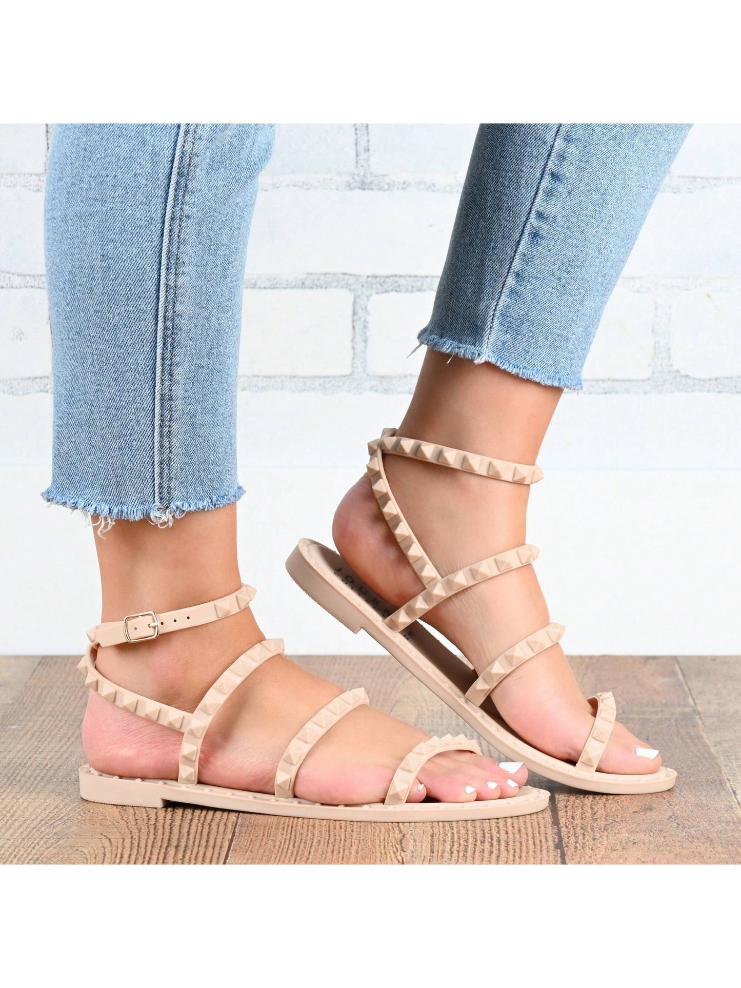 Womens Multi Strap Studded Jelly Sandal