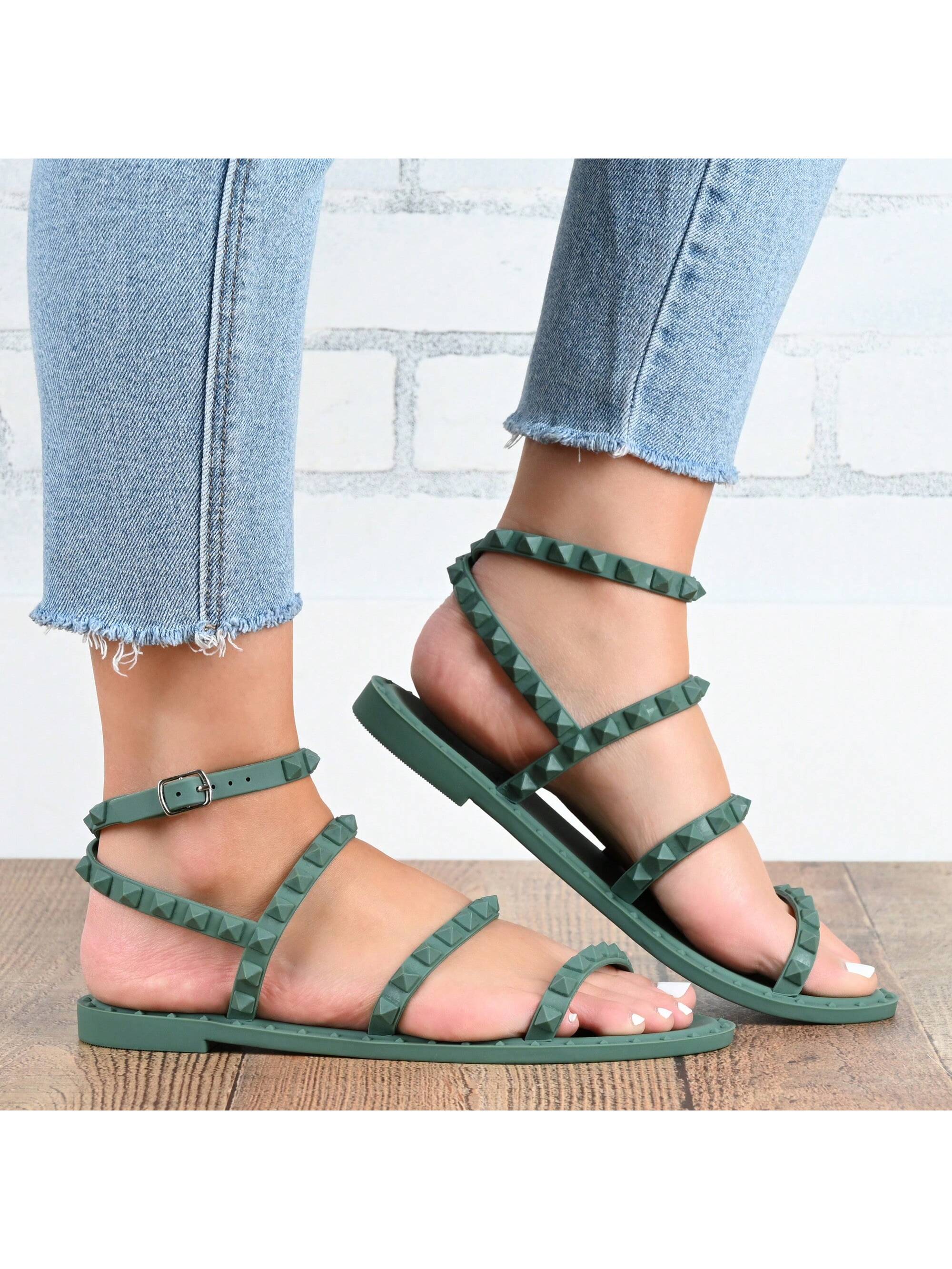 Womens Multi Strap Studded Jelly Sandal