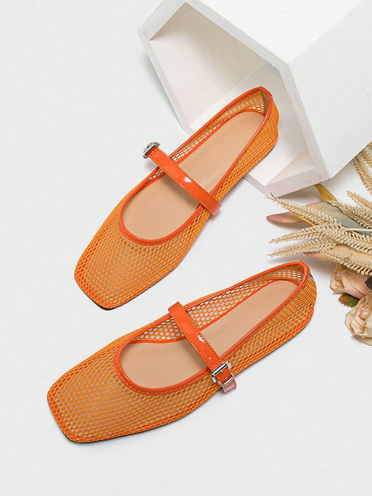 New Ballet Flats For Spring, Women's Round Toe Solid Color Breathable Casual Flat Shoes, Trendy & Comfortable, Orange