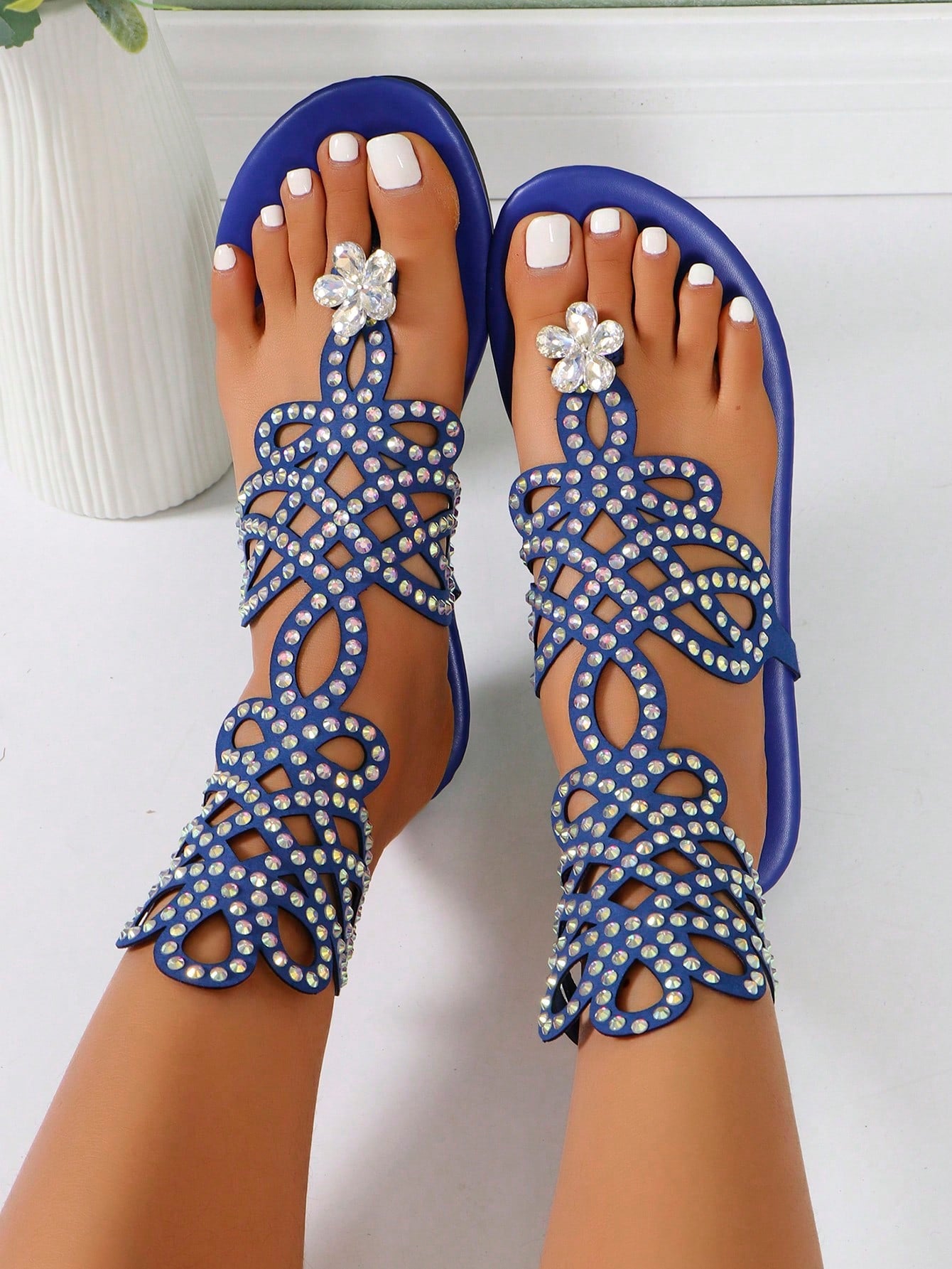 2024 New Cross-Border Trendy Rhinestone Beach Slipper, Sexy, Versatile, Comfortable Sandals, Roman Bohemian Style, Summer