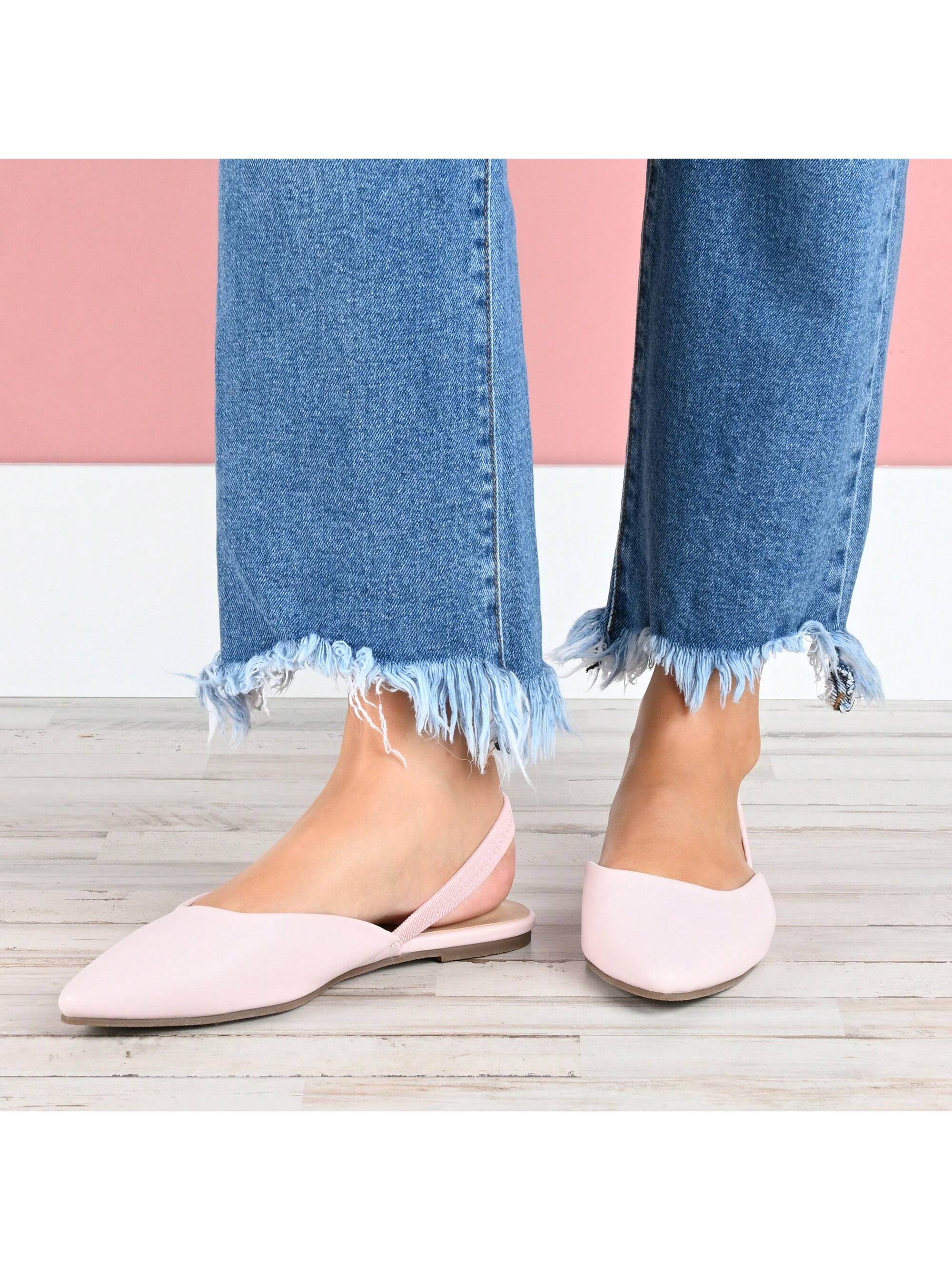 Womens Pull On Almond Toe Sling-Back Flats