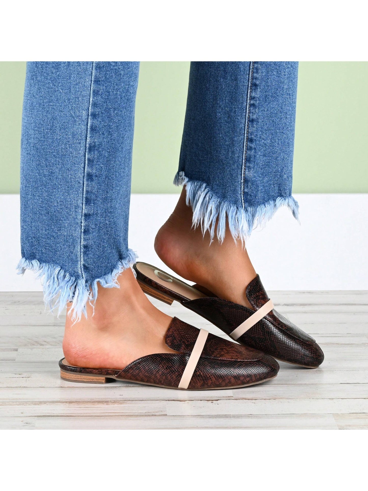 Womens Slip On Almond Toe Mules Flats