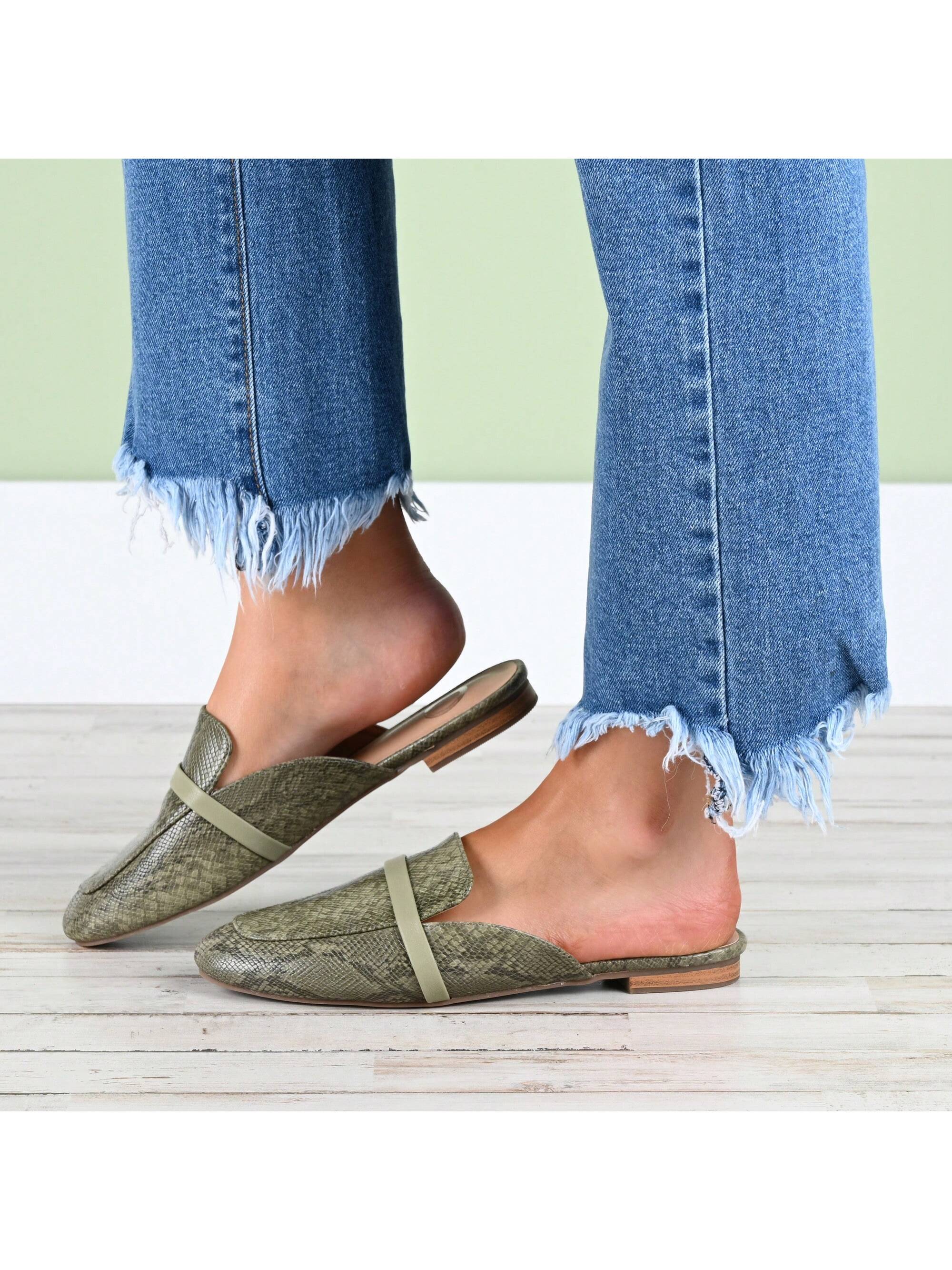 Womens Slip On Almond Toe Mules Flats