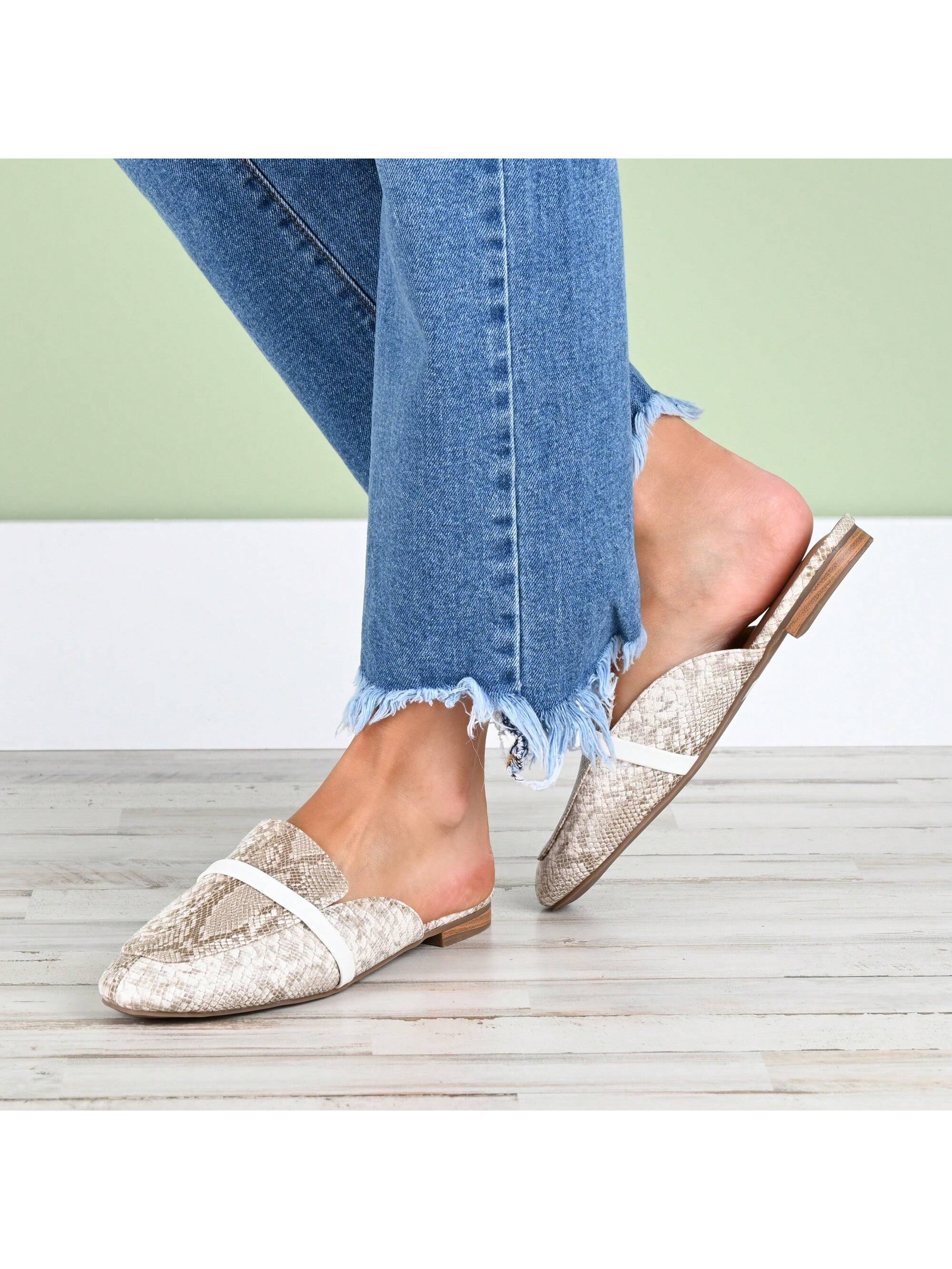 Womens Slip On Almond Toe Mules Flats