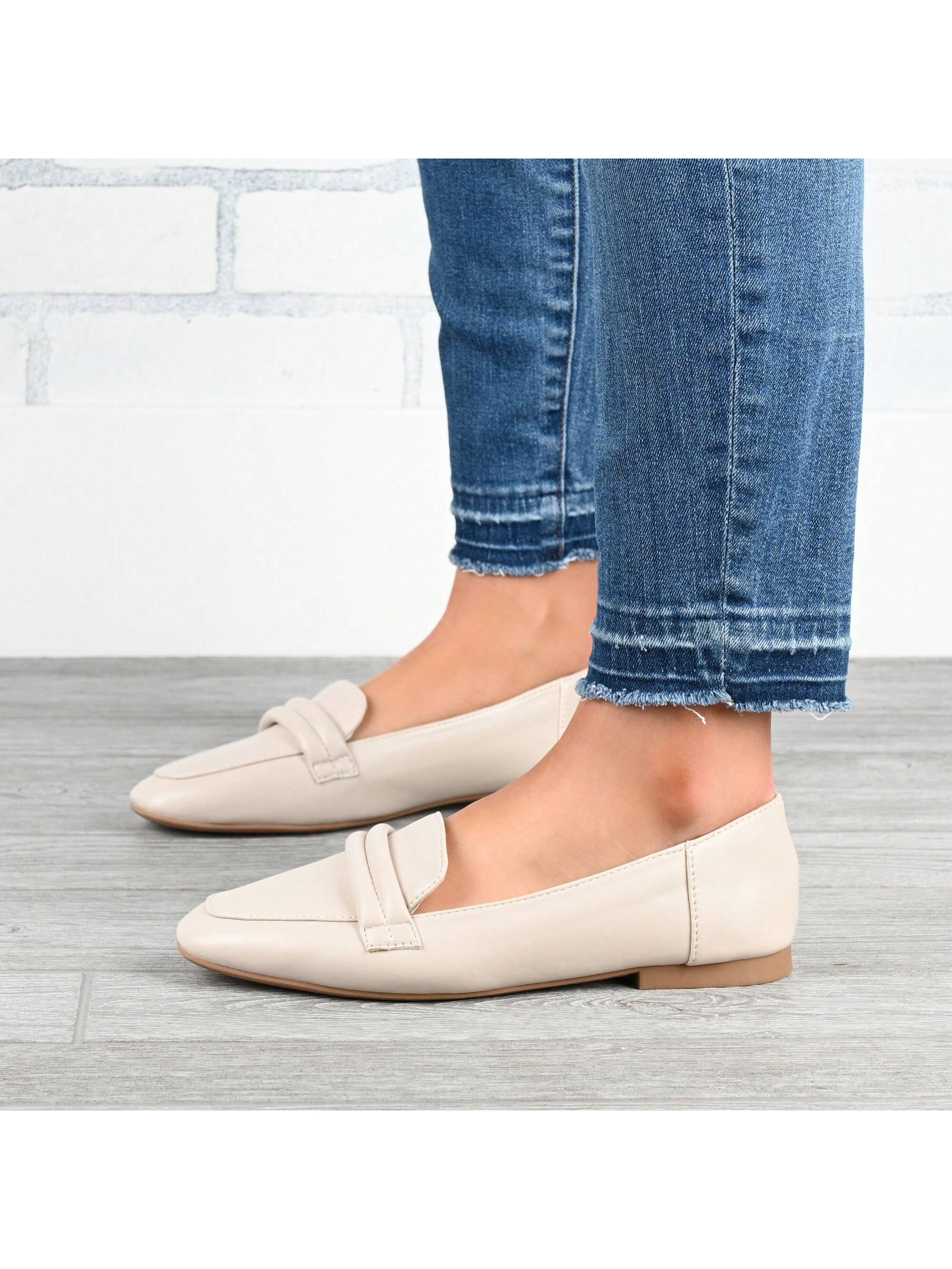 Womens Loafer Slip On Square Toe Flats