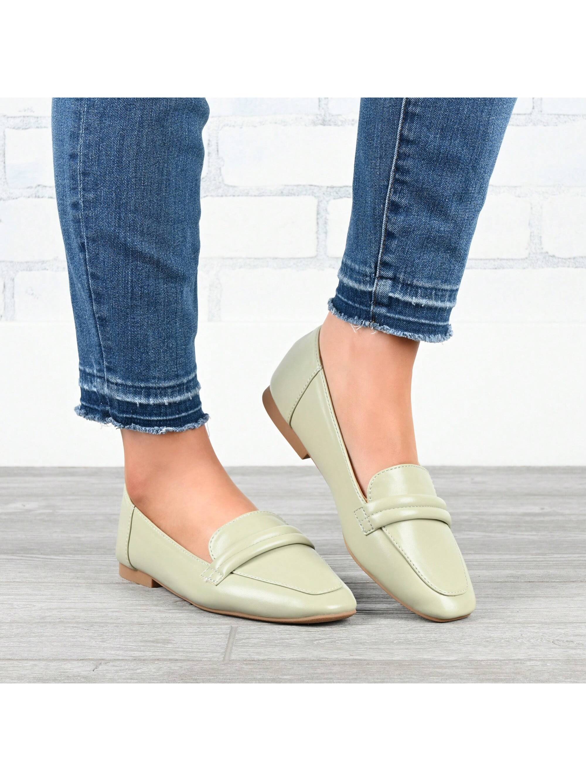 Womens Loafer Slip On Square Toe Flats