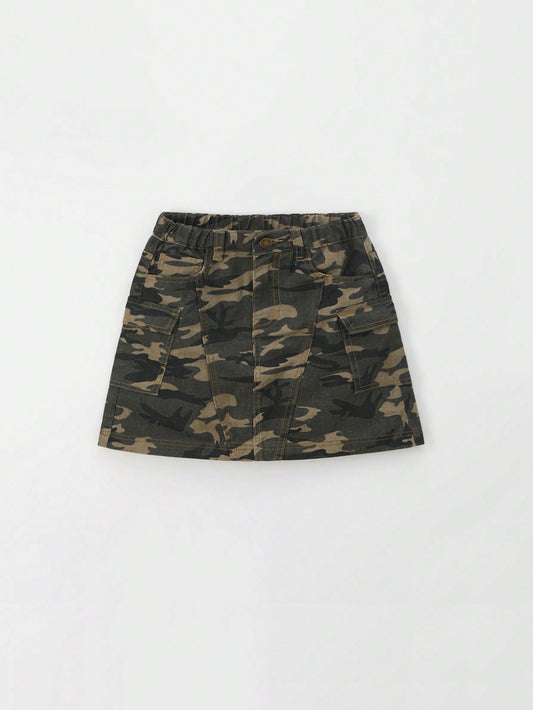 Tween Girl Y2K Style Camouflage Mini Skirt, Streetwear