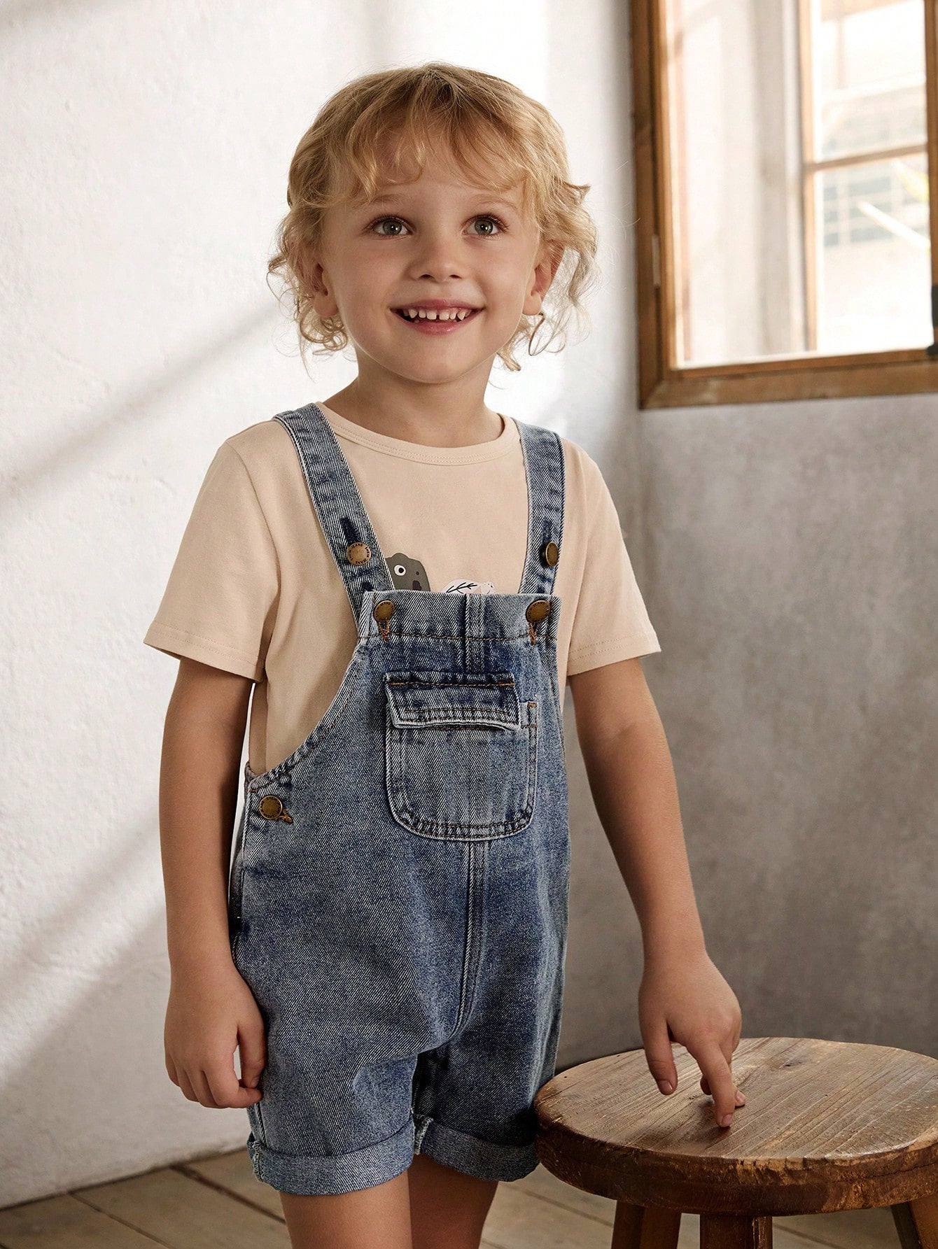 Cozy Cub Young Boys' Casual Vintage Washed Flap Pocket Overalls Denim Overalls Romper Without Tee,Boys Spring And Summer Outfits