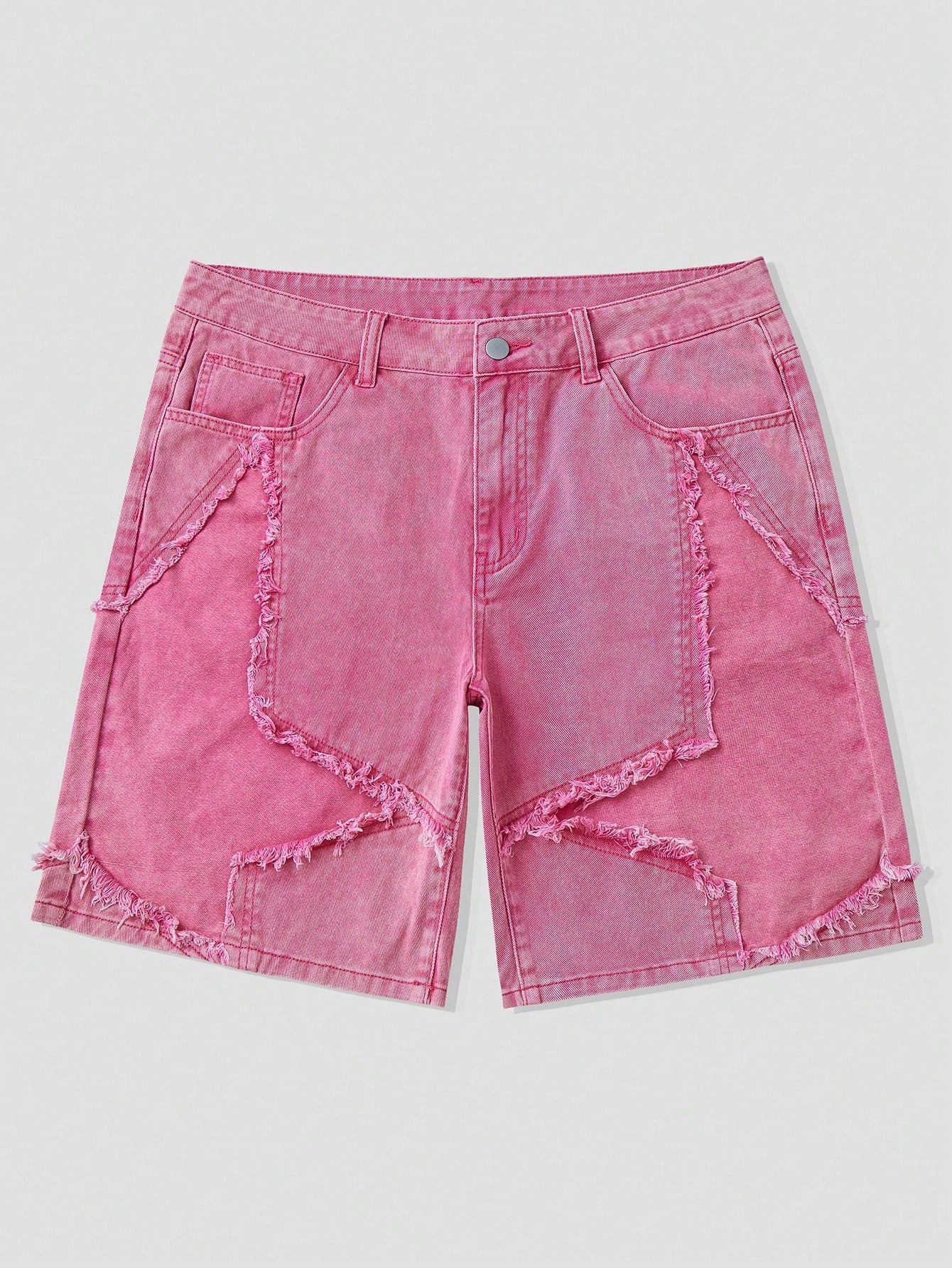 Street Life Men's Loose Fit Denim Shorts With Star-Shaped Patches And Insert Pockets