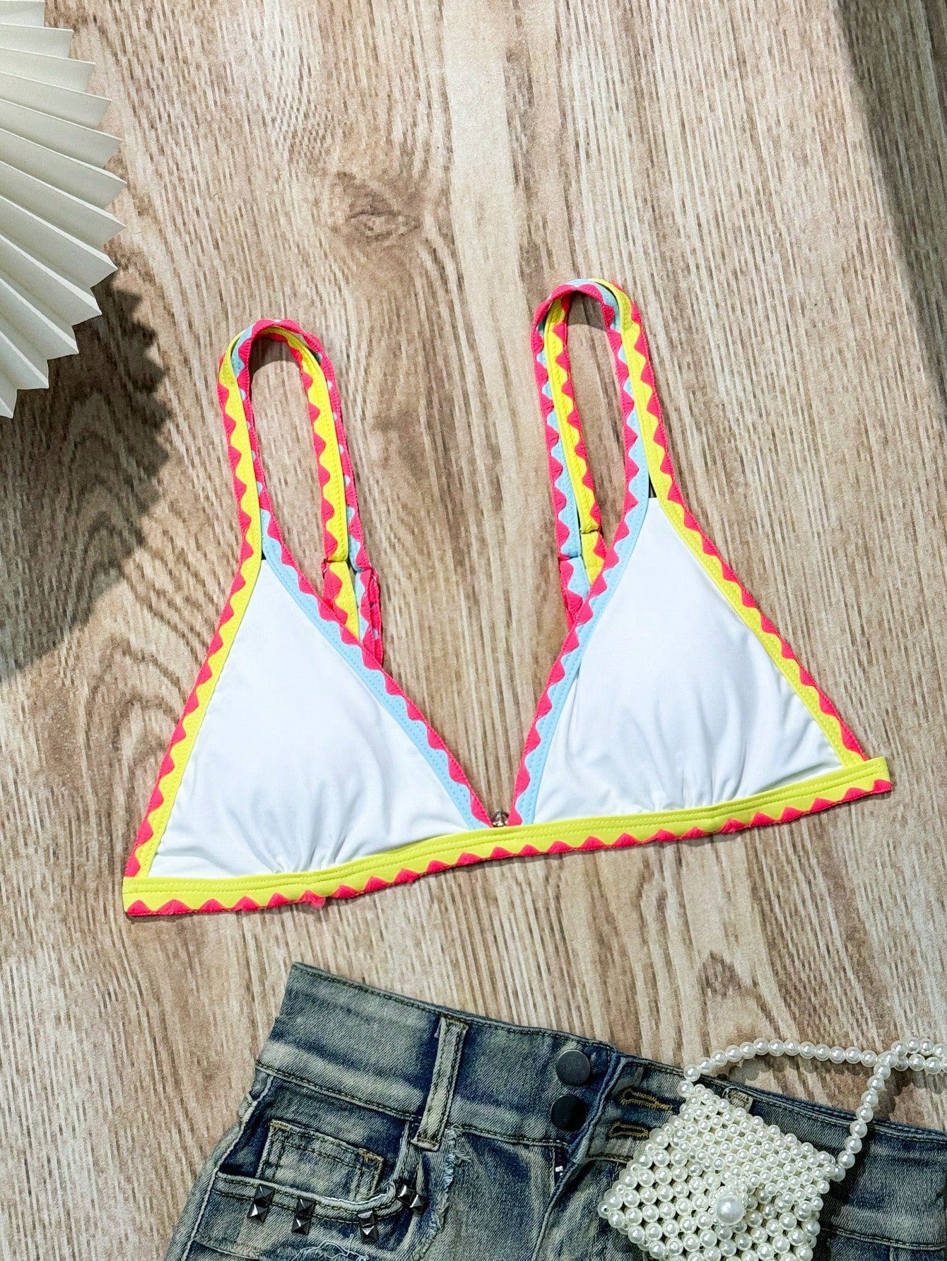 Summer Beach Colorblock Triangle Bikini Top