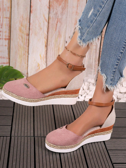 Women Plus Size Suede Splicing Cap Toe Lightweight Rope Elegant Wedge & Thick Bottom Shoes