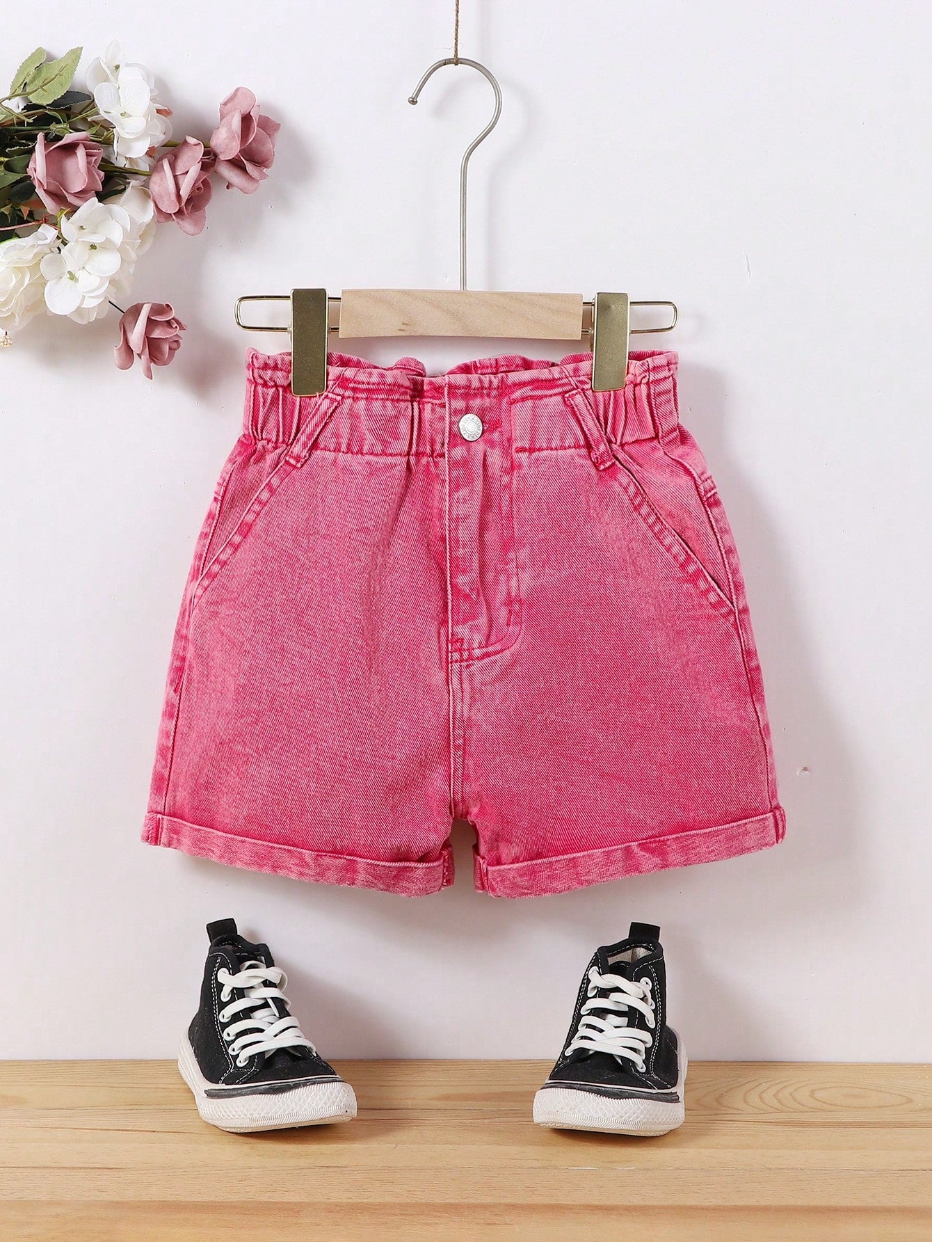 Kids Tween Girl Casual Daily Boho Paperback Flat Pockets Roll Up Hem Denim Shrots