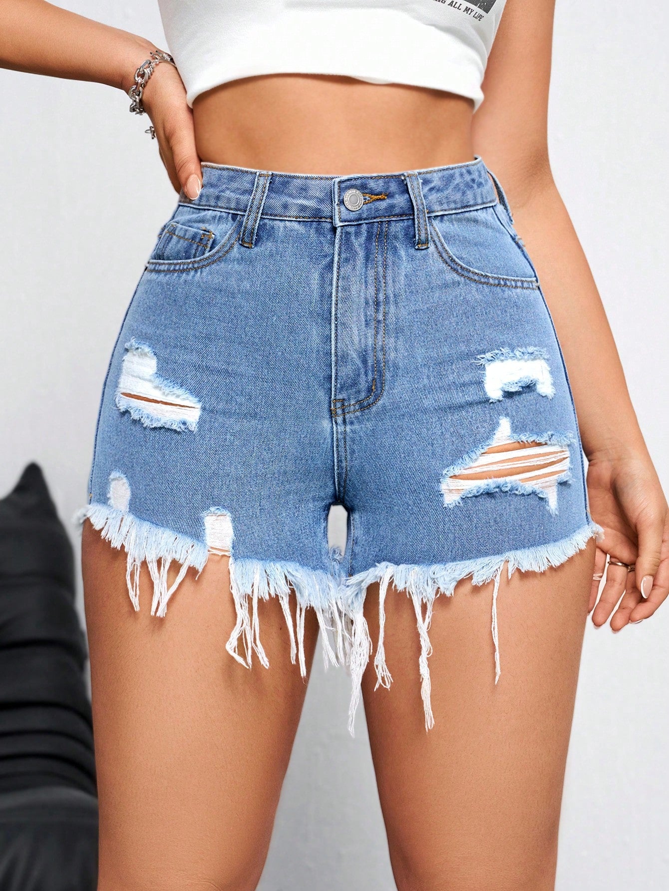 Raw Hem Ripped Denim Shorts