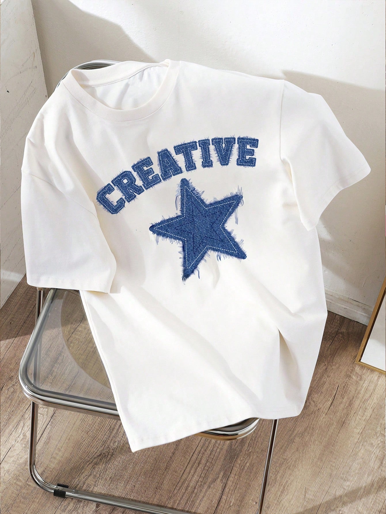 Oversized Women Star Pattern T-Shirt, Casual And Simple Round Neck Short Sleeve Super Loose Tee Each Star Is Unique And Shines Brightly Eternal Light