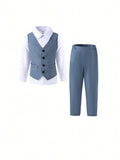 Blossomsprite Kids Young Boy's Gentleman 2pcs Set Elegant Business Style Suit Vest + Long Pants, Formal And  Dress Perfect For Birthday Party, Evening Party, Wedding Event, Baptism Or First Birthday Celebration