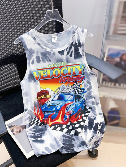 Tween Boy Summer Loose Fit Casual Racing Pattern Tank Top