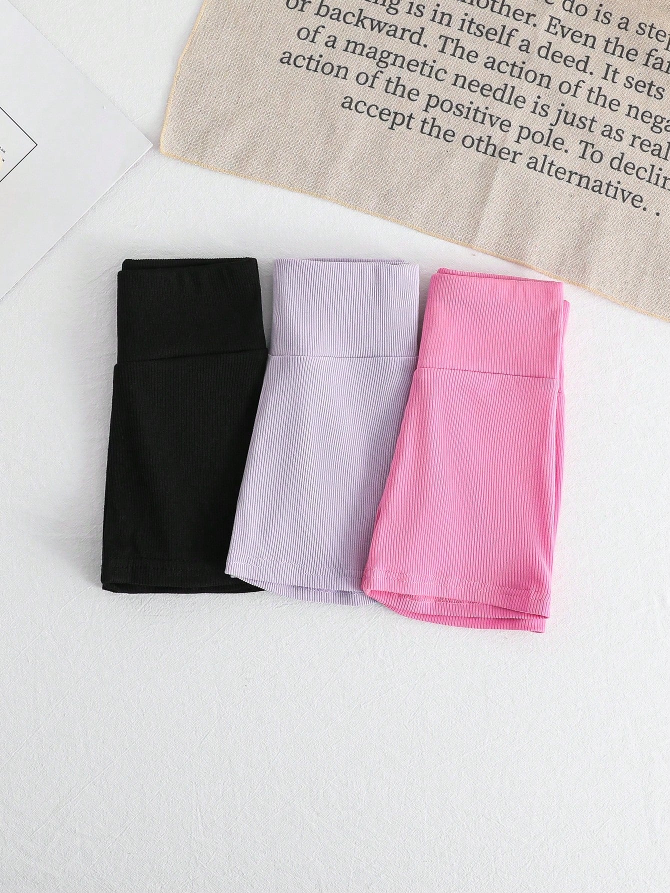 Young Girls' Sporty And Cool Knit Solid Color High Waist Shorts 3pcs/Set For Spring/Summer