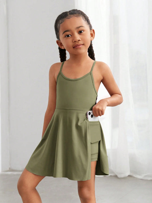 Young Girl Casual & Comfortable Solid Color Sleeveless Athletic Dress